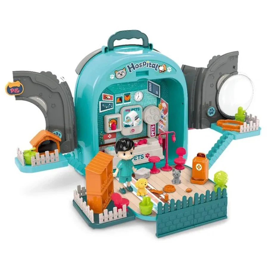 Pet Hospital Backpack With Doggy Figure & Accessories Playset - Blue