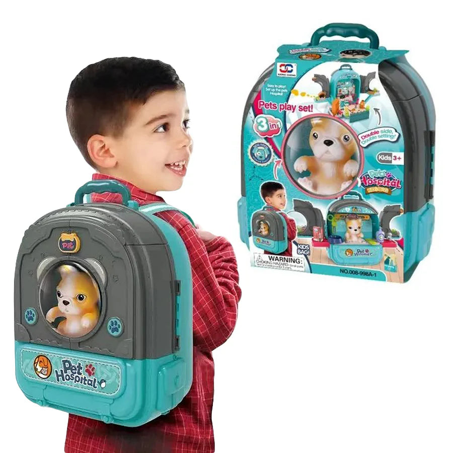 Pet Hospital Backpack With Doggy Figure & Accessories Playset - Blue