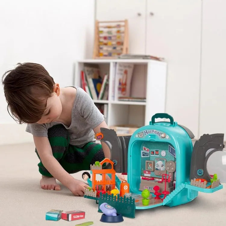 Pet Hospital Backpack With Doggy Figure & Accessories Playset - Blue