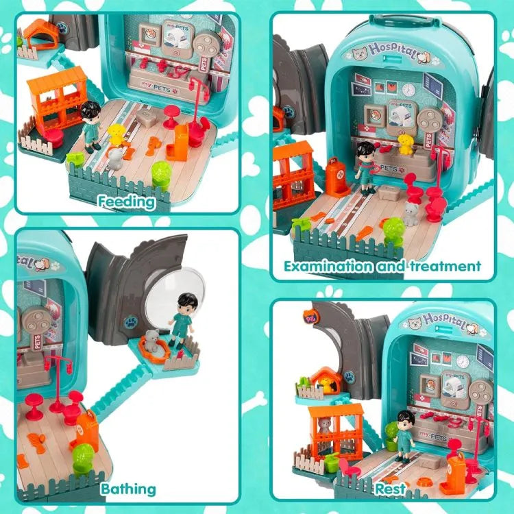 Pet Hospital Backpack With Doggy Figure & Accessories Playset - Blue
