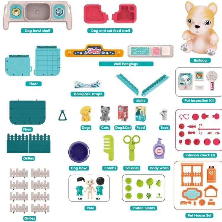 Pet Hospital Backpack With Doggy Figure & Accessories Playset - Blue