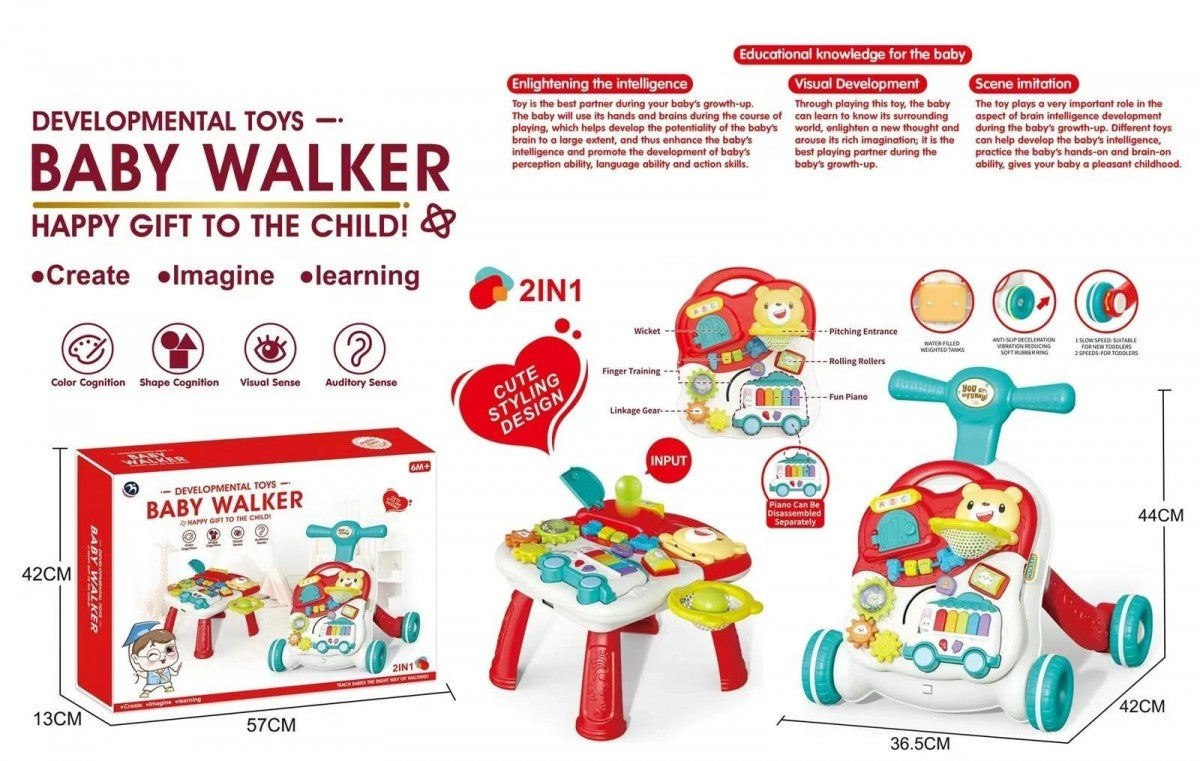 2 In 1 Baby Walker + Table W/ Music &Amp; Lights