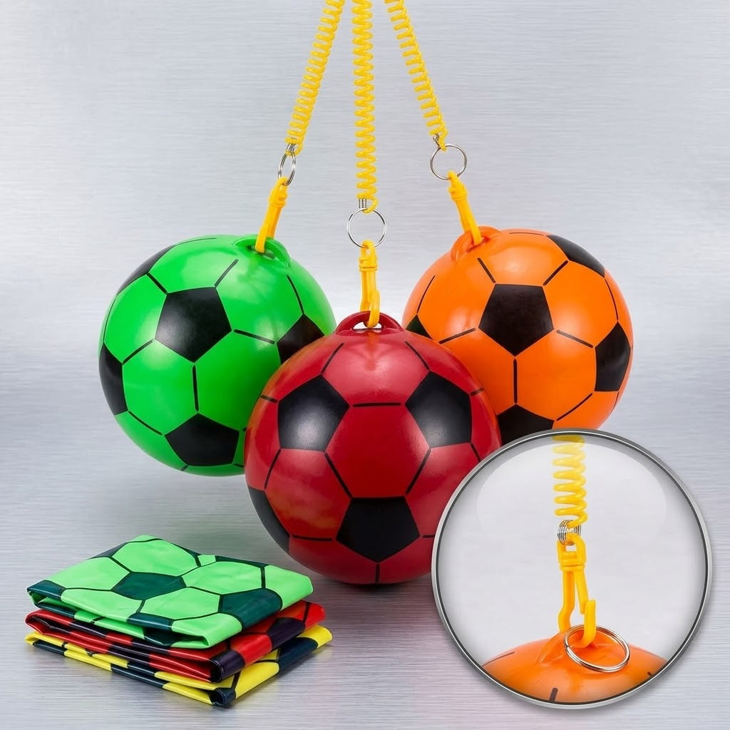 Inflatable Football With Springy String Sports Toy Ball Outdoor Assorted Colours