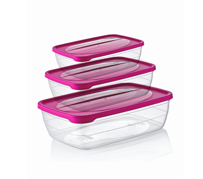 Hobby Trend Rectangular Food Storage Containers 3pcs 0.6 / 1.2 / 2 Litre Assorted Colours 021010