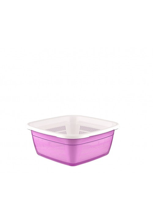 Hobby Emerald Square Basin Bowl With Strainer Plastic 1.3Lt Assorted Colours (Parcel Rate)