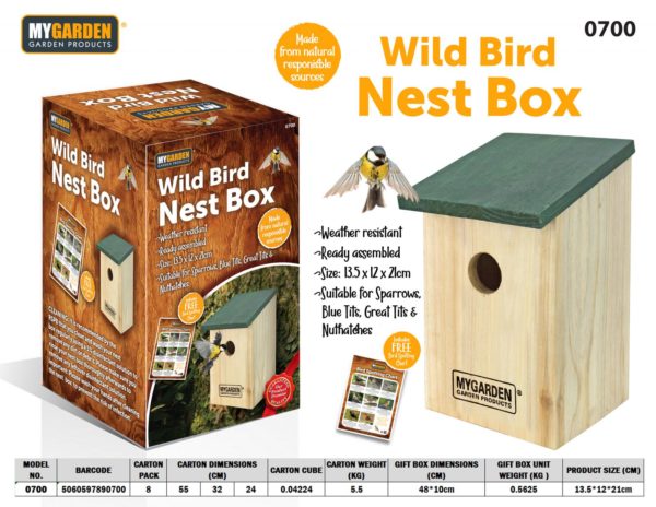 Garden Wooden Bird Nest Box 21 x 12 x 13.5 cm 0700