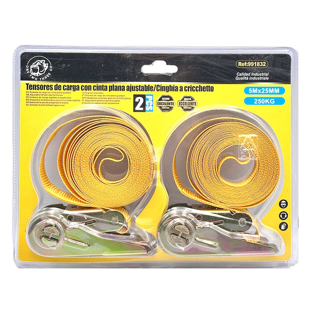 2-Pack Ratchet Straps – 5M X 25Mm Polyester & Iron, 250Kg Capacity