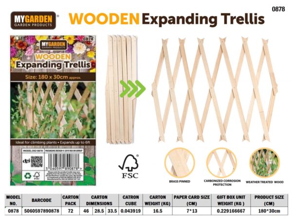 Garden Expanding Wooden Trellis Natural 180 X 30 Cm (Parcel Rate)