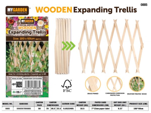 Garden Expanding Wooden Trellis Natural 180 X 60 Cm (Parcel Rate)