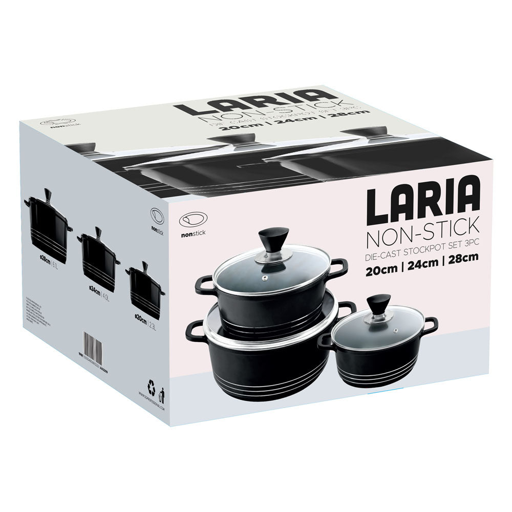Laria Non Stick Die Cast Stockpot Pan Set 3Pcs Black 10181 /