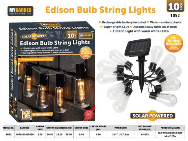 Garden Edison Bulb String Lights 10pk 2.25 m White LED 1052