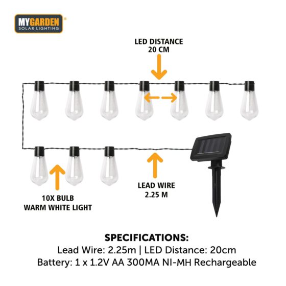 Garden Edison Bulb String Lights 10pk 2.25 m White LED 1052