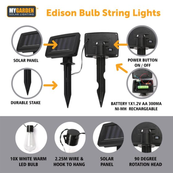 Garden Edison Bulb String Lights 10 Pack 2.25 Metre Multicolour LED 1053