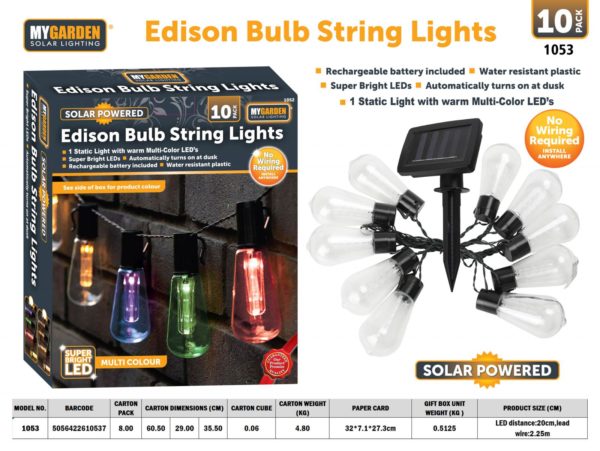 Garden Edison Bulb String Lights 10 Pack 2.25 Metre Multicolour LED 1053