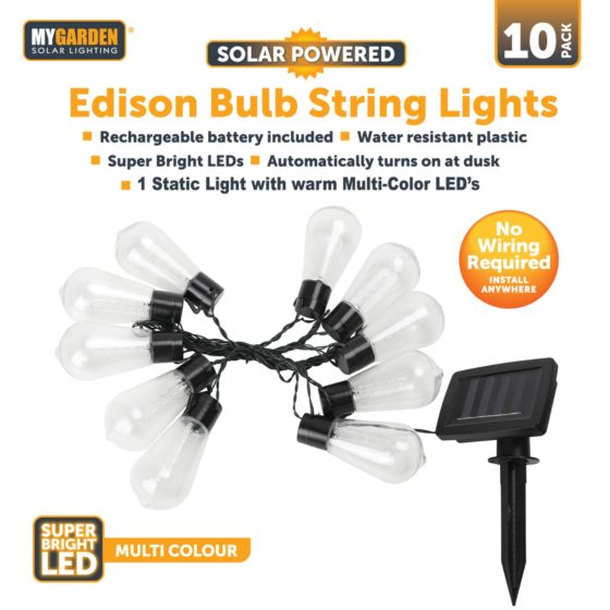 Garden Edison Bulb String Lights 10 Pack 2.25 Metre Multicolour LED 1053