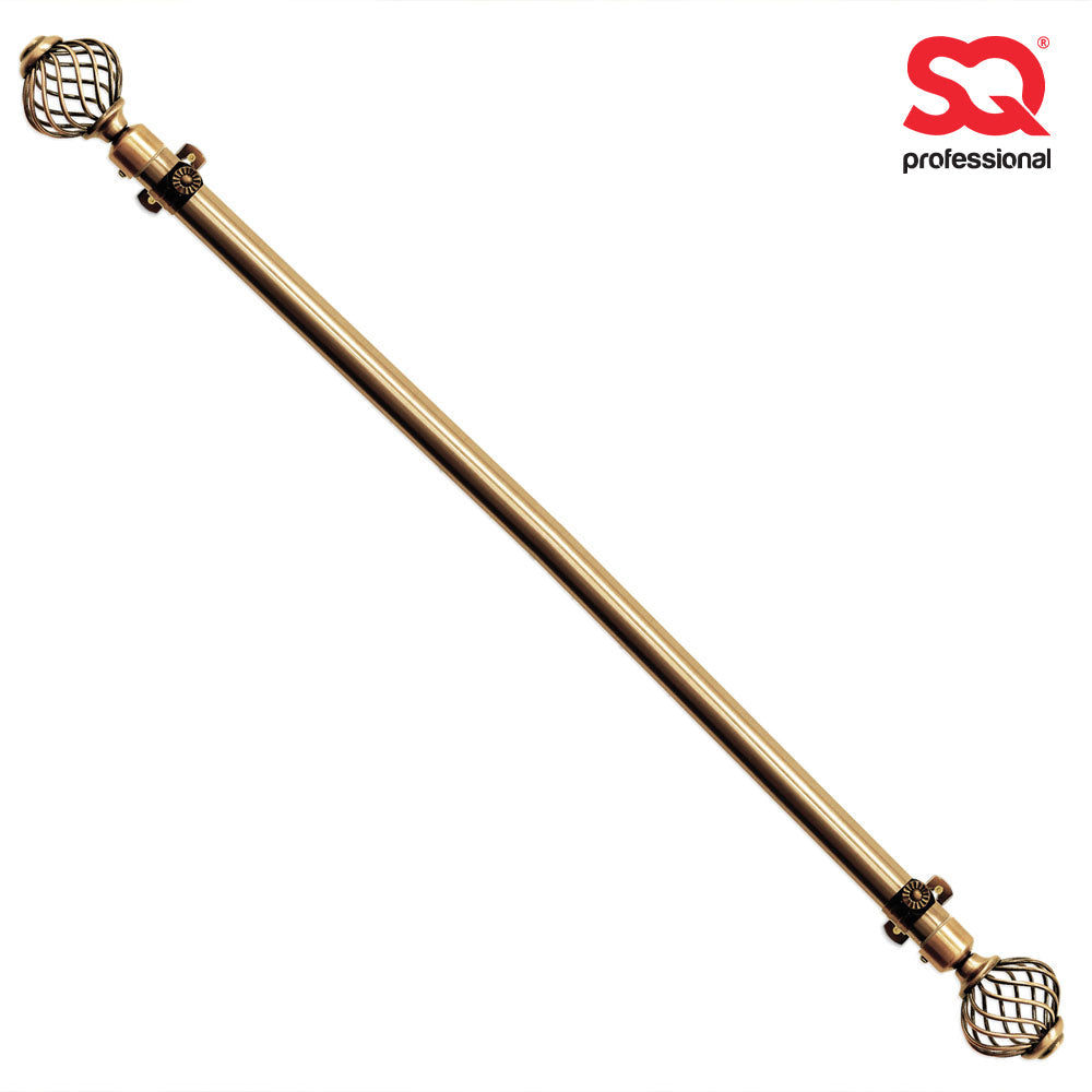 Extendable Curtain Pole with Round Cage Finials Brass 16 Rings 1-2m 10753 A