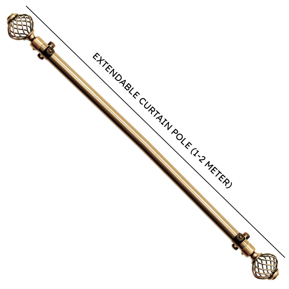 Extendable Curtain Pole with Round Cage Finials Brass 16 Rings 1-2m 10753 A