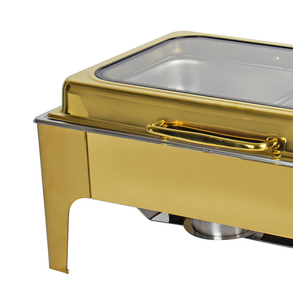 Sq Professional Banquet Chafing Dish With Flat Top And Window Double Compartment Oblong Gold.5L