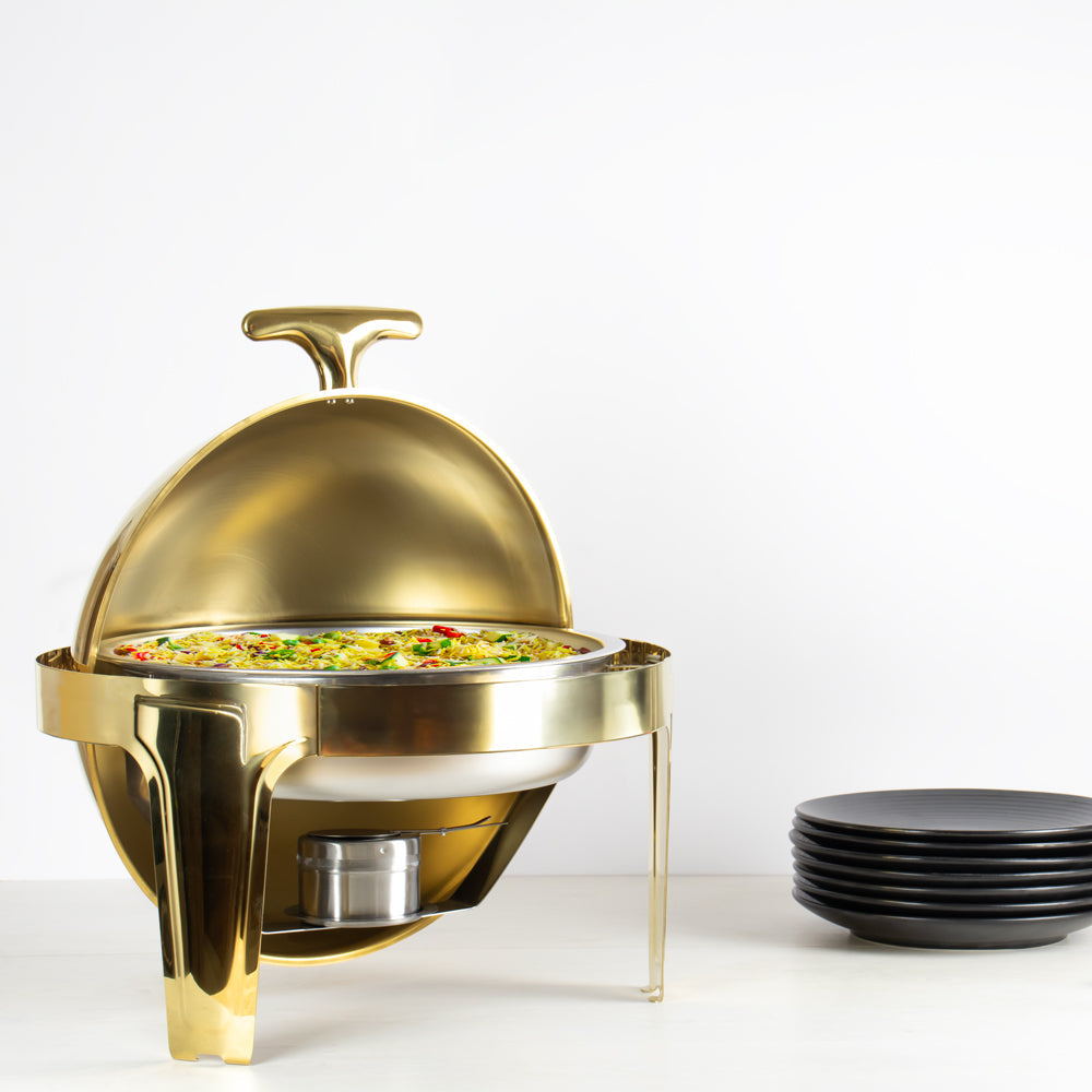 SQ Professional Banquet Chafing Dish with Roll Top Round Gold 6.5L 10855