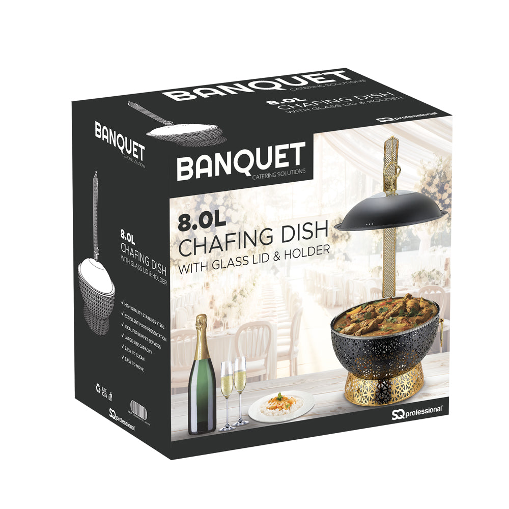 SQ Professional Banquet Ornate Chafing Dish with Lid Black Gold 8L 10877 A