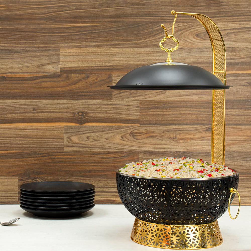SQ Professional Banquet Ornate Chafing Dish with Lid Black Gold 8L 10877 A