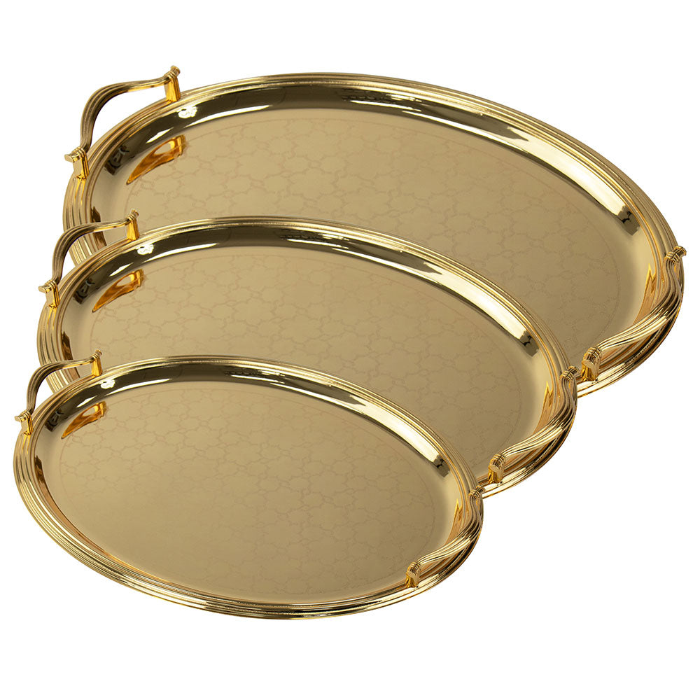 SQ Professional Durane Ornate Party Serving Tray Gold 5876FG Set of 3 Oval 10975