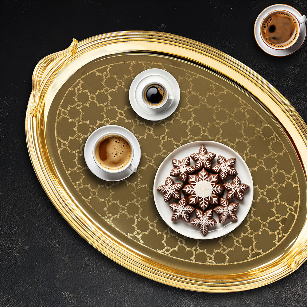 SQ Professional Durane Ornate Party Serving Tray Gold 5876FG Set of 3 Oval 10975
