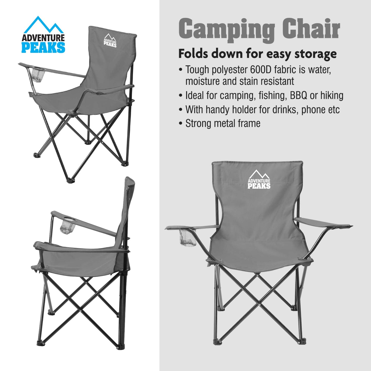 Foldable Camping Chair with Carry Bag 50 x 50 x 80 cm Grey 1433