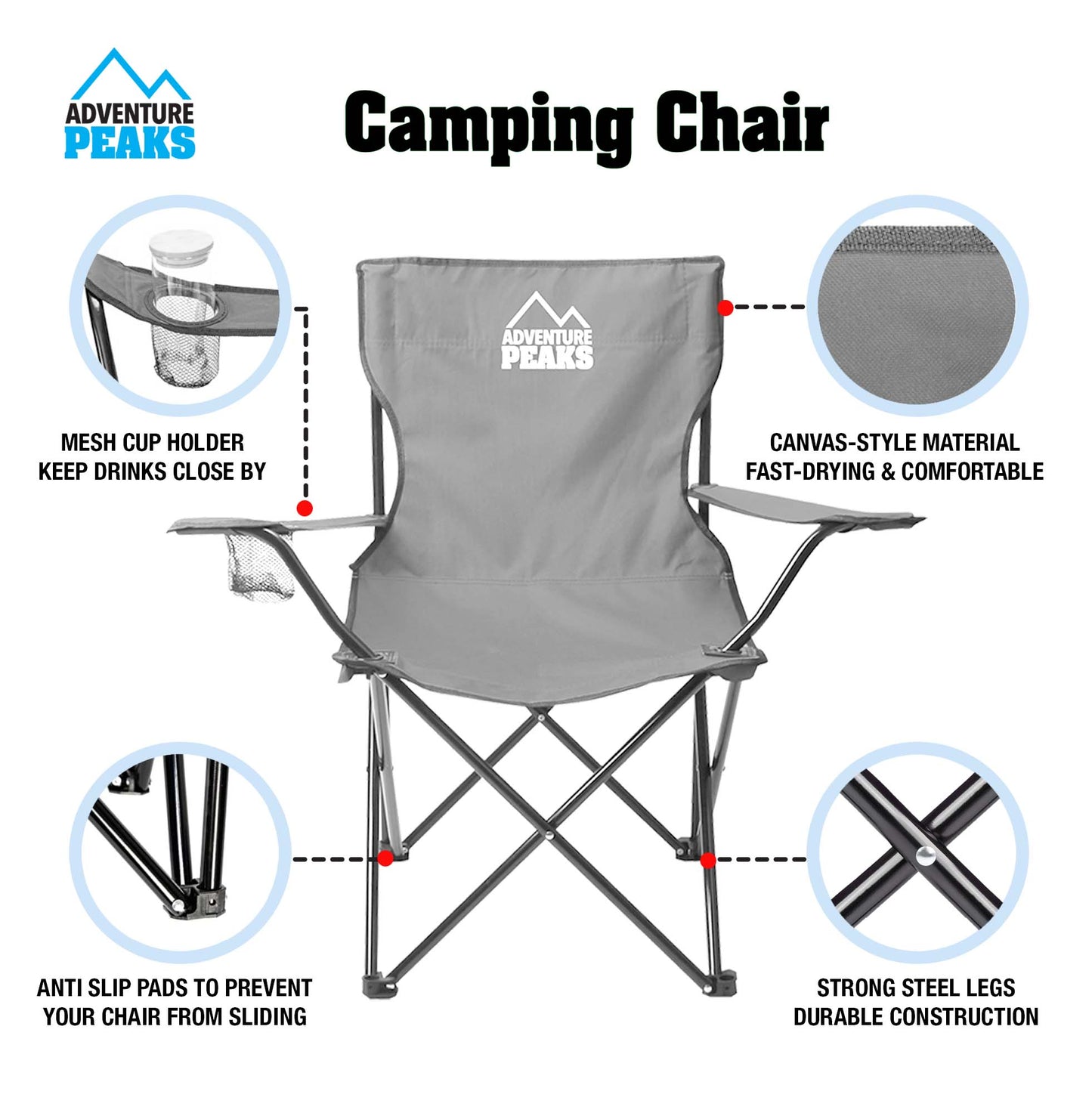 Foldable Camping Chair with Carry Bag 50 x 50 x 80 cm Grey 1433