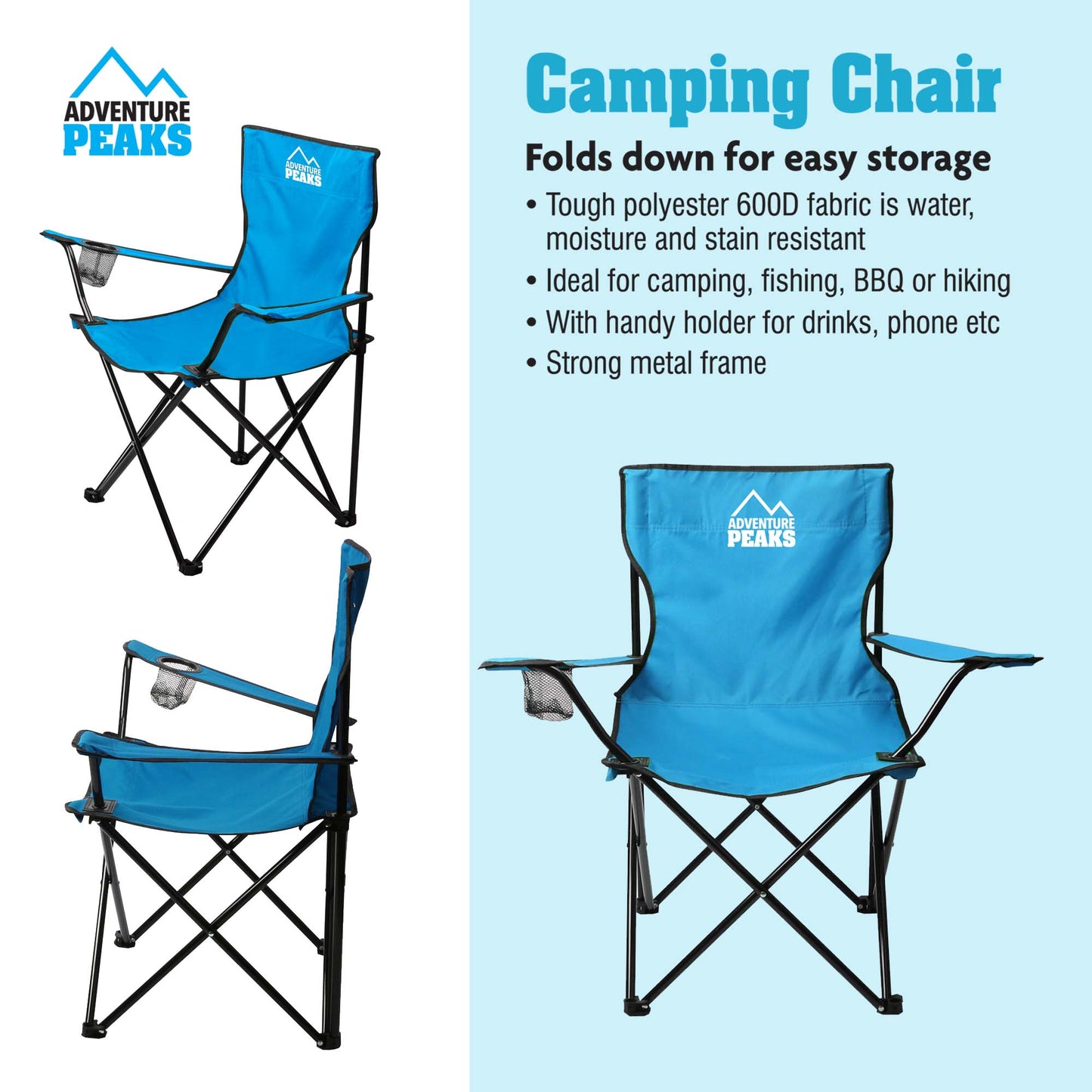 Foldable Camping Chair with Carry Bag 50 x 50 x 80 cm Blue 1435