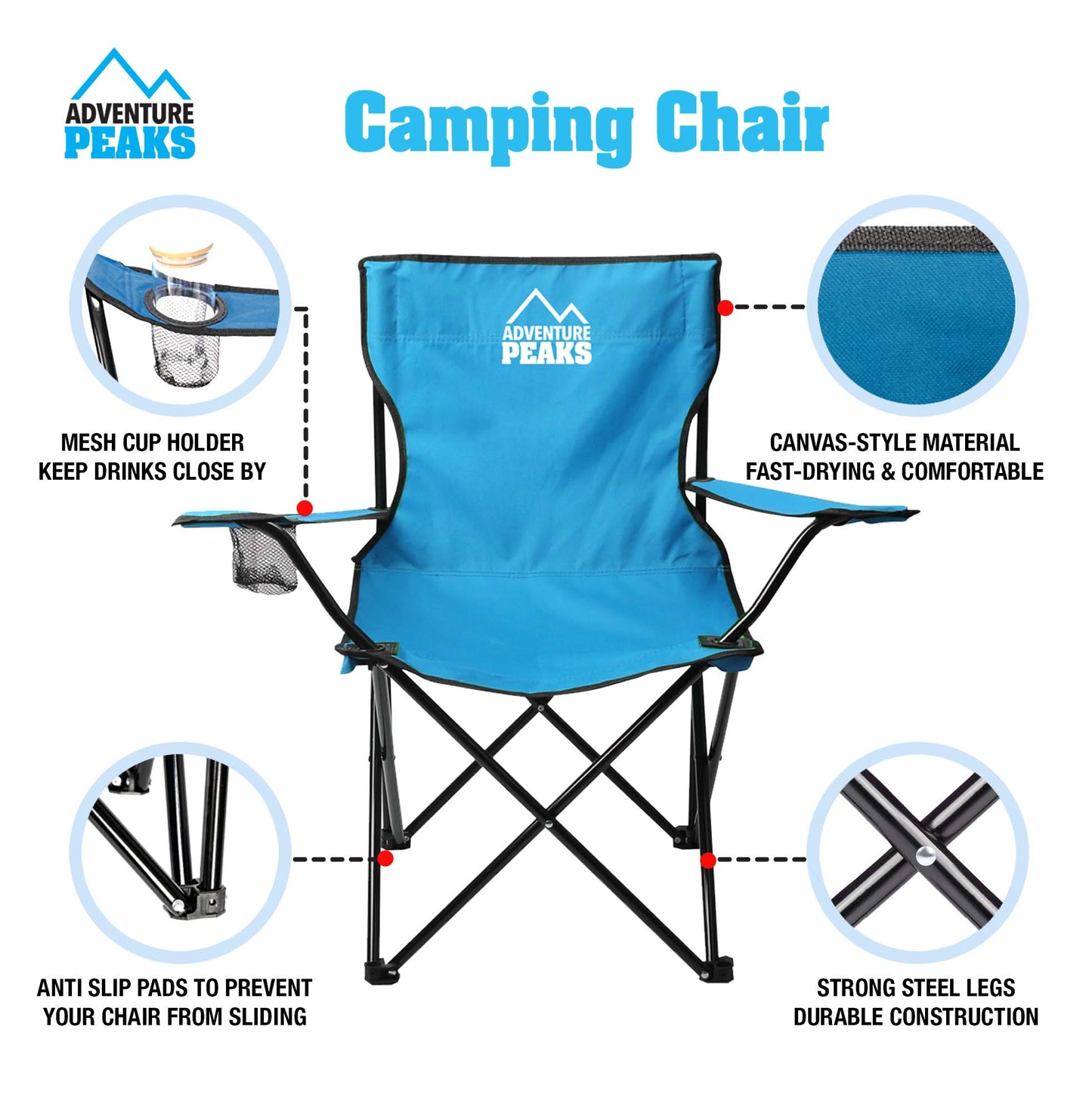 Foldable Camping Chair with Carry Bag 50 x 50 x 80 cm Blue 1435