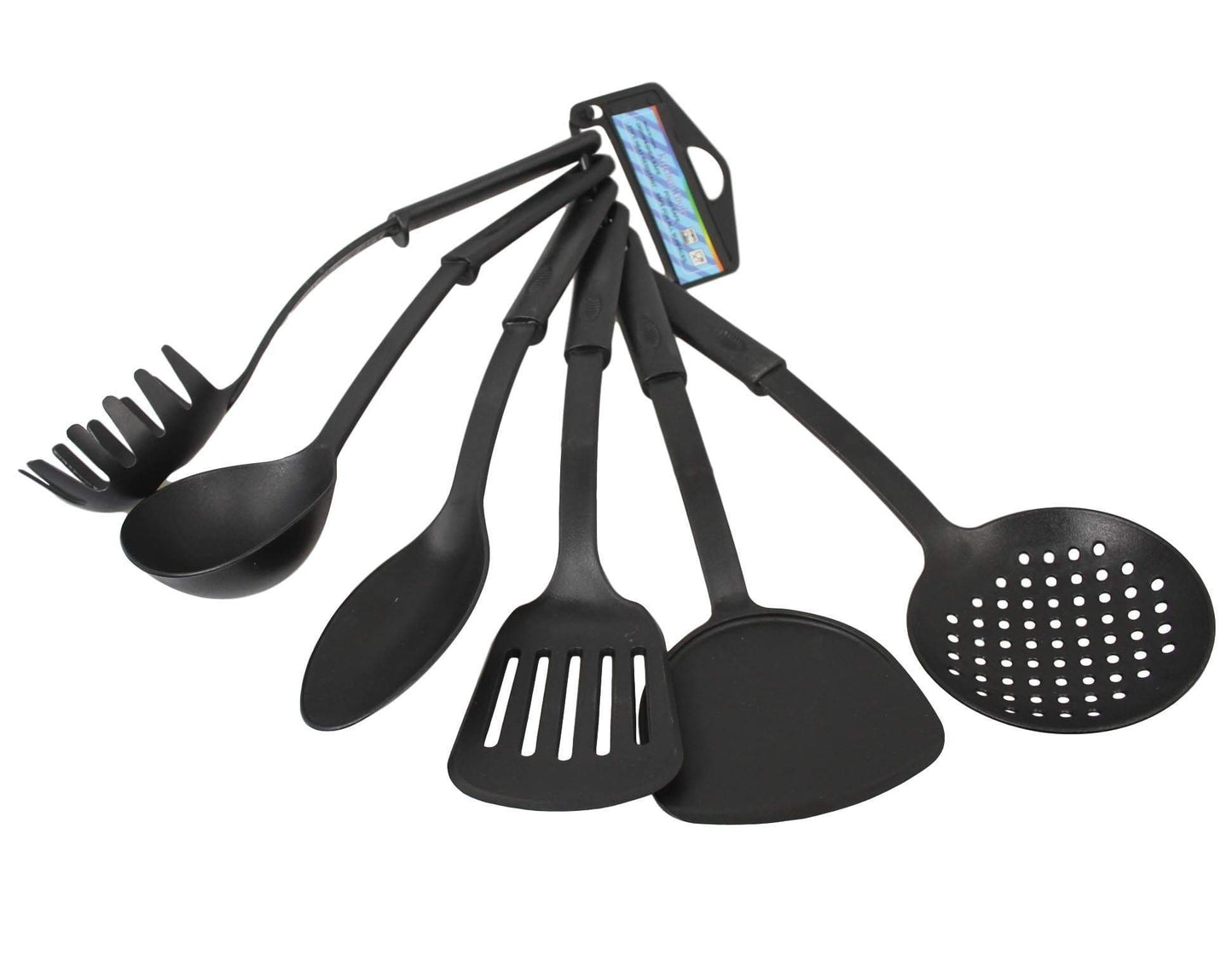 Plastic Assorted Kitchen Cooking Utensils Black 30 cm Set of 6 1901