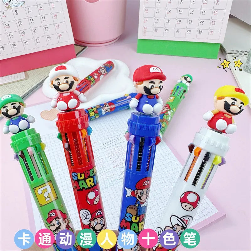 Anime Super Mario Bro Cartoon 10 Colors Ballpoint Pen Cute Gel Pen Student Supplies Stationery