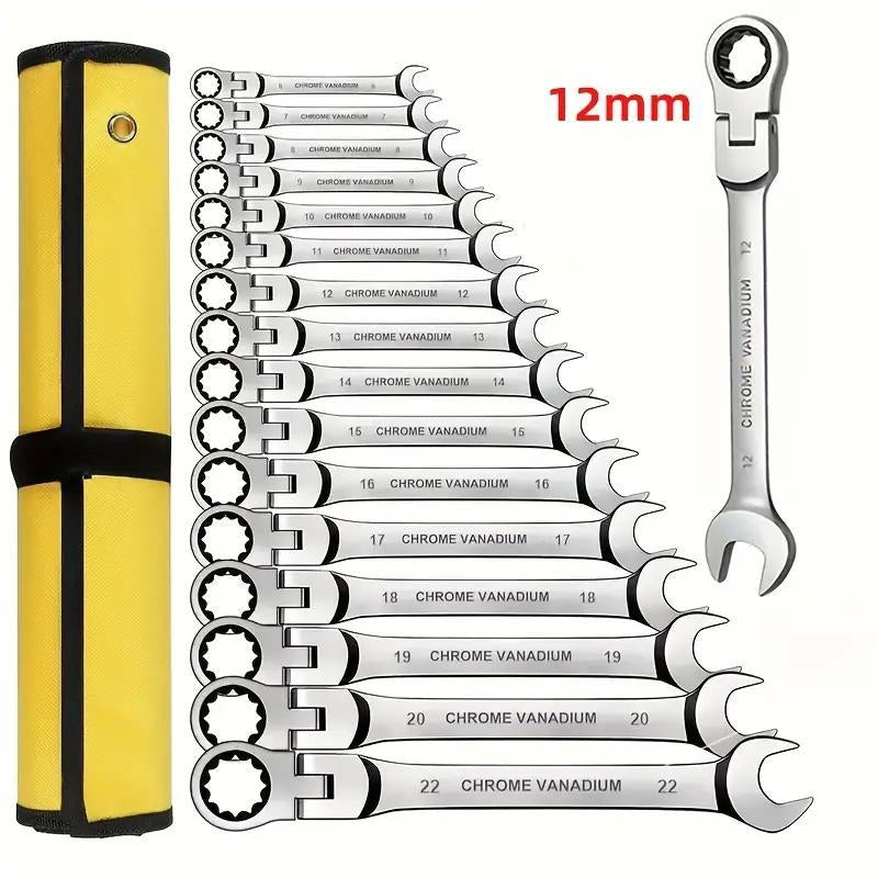 Adjustable Ratchet Wrench Set, 180° Rotatable Head & 72-Tooth Gear Mechanism Wrench Set, Multifunctional Hand Tool for Car Repair, Mechanical Workshop & Home Use
