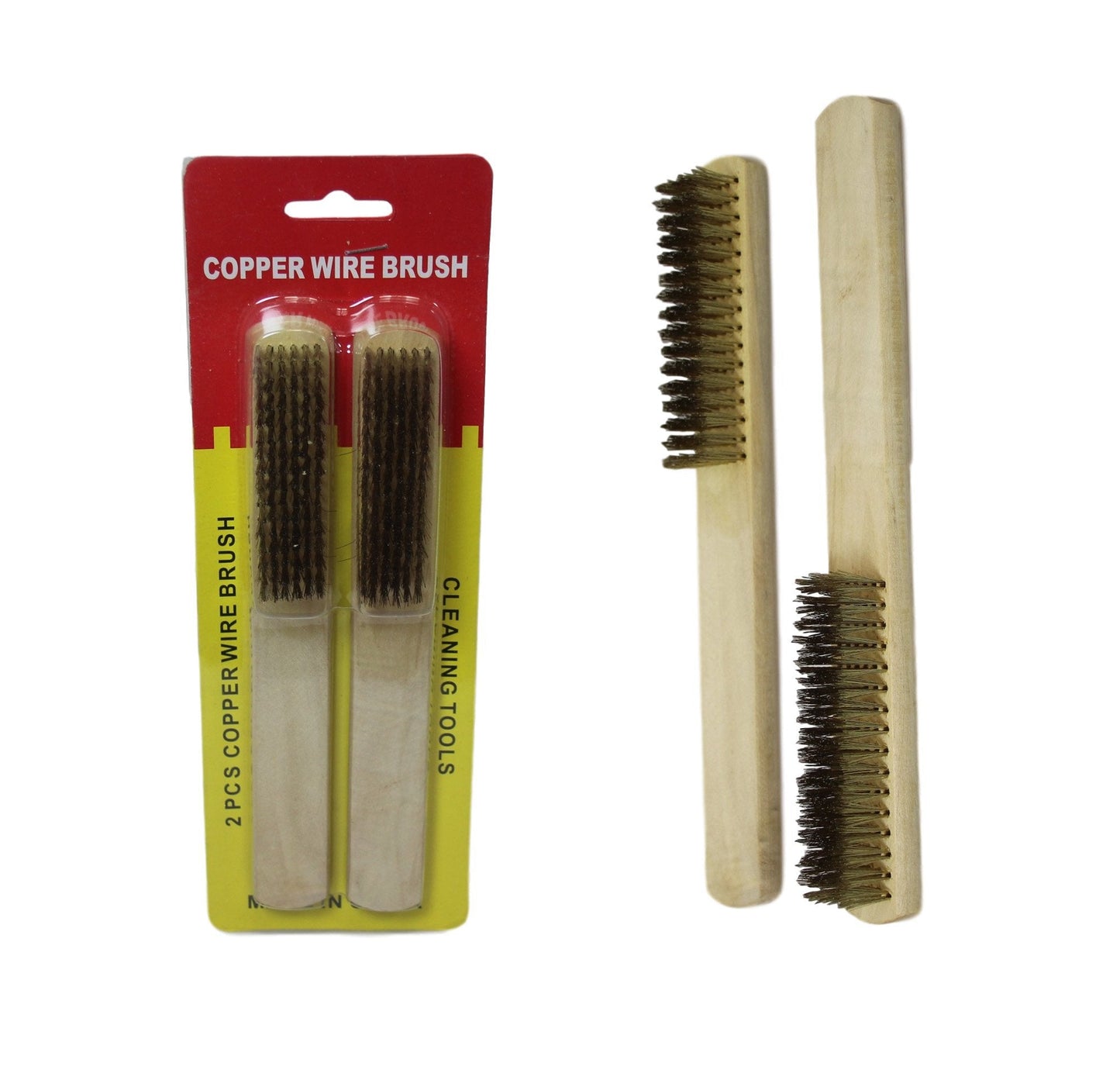 Wooden Handle Copper Wire Cleaning Brush 20 cm Pack of 2 2003