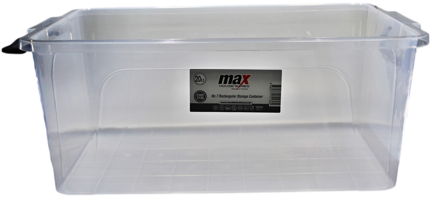 Clear Plastic Rectangle Storage Box 20 Litre 47 x 30 x 20 cm 2136