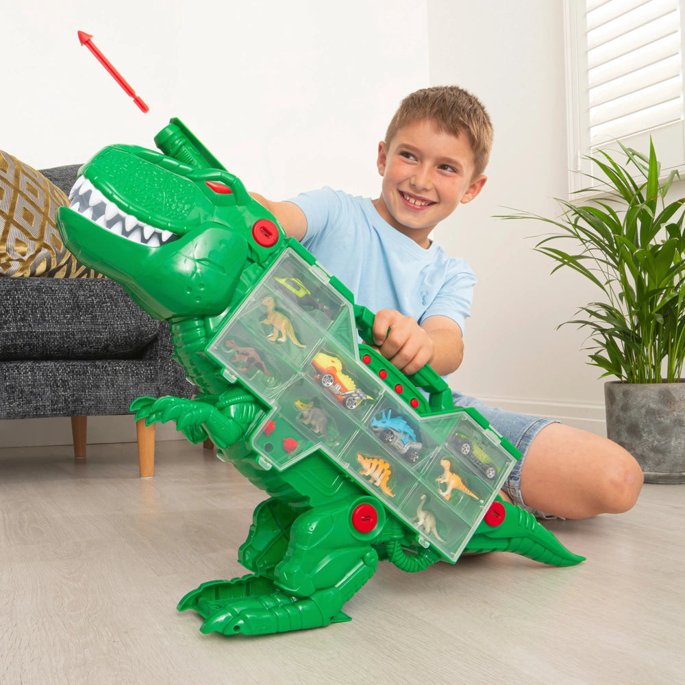 T-Rex Transporter Carry Case with Cars Teamsterz Beast Machines Playset