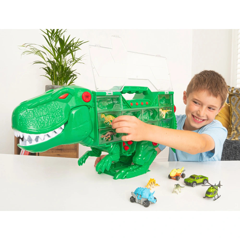 T-Rex Transporter Carry Case with Cars Teamsterz Beast Machines Playset