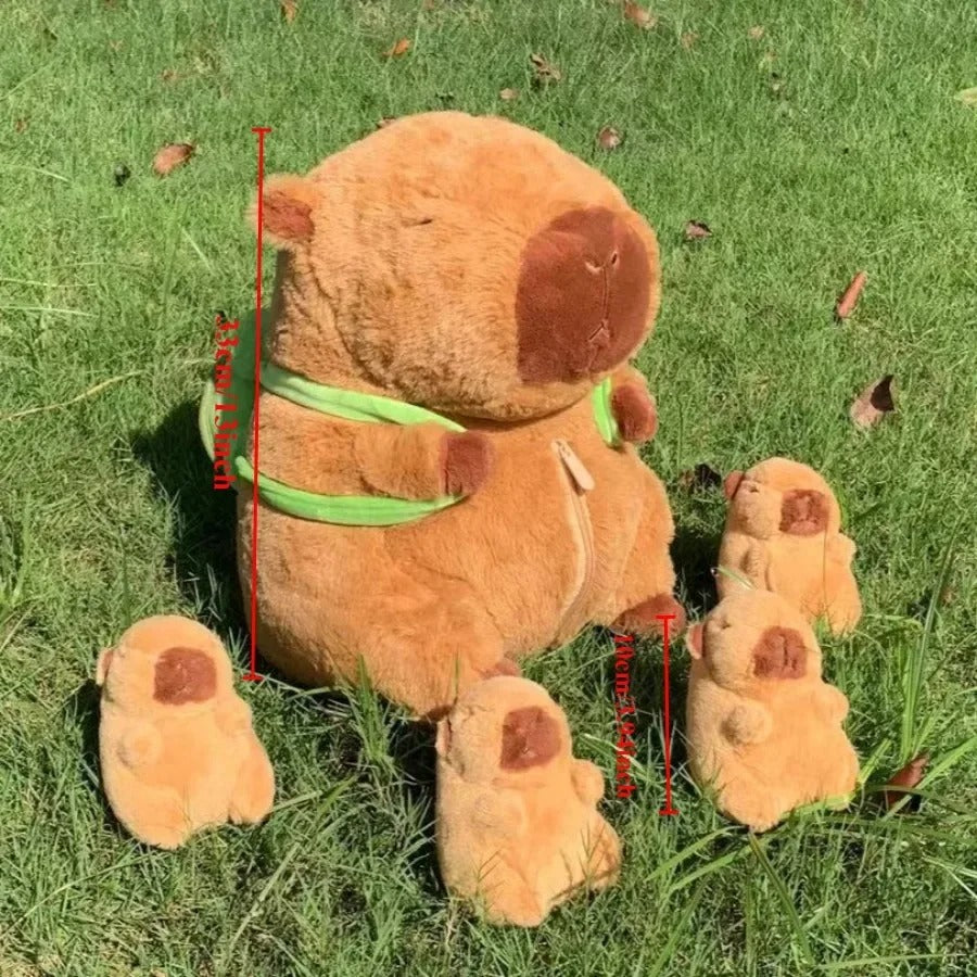Capybara Complete Family Plush Stuffed Soft Toy Family Set of 5 with Zip Pouch Storage & Turtle Backpack Toy - VIRAL Jellycat Style