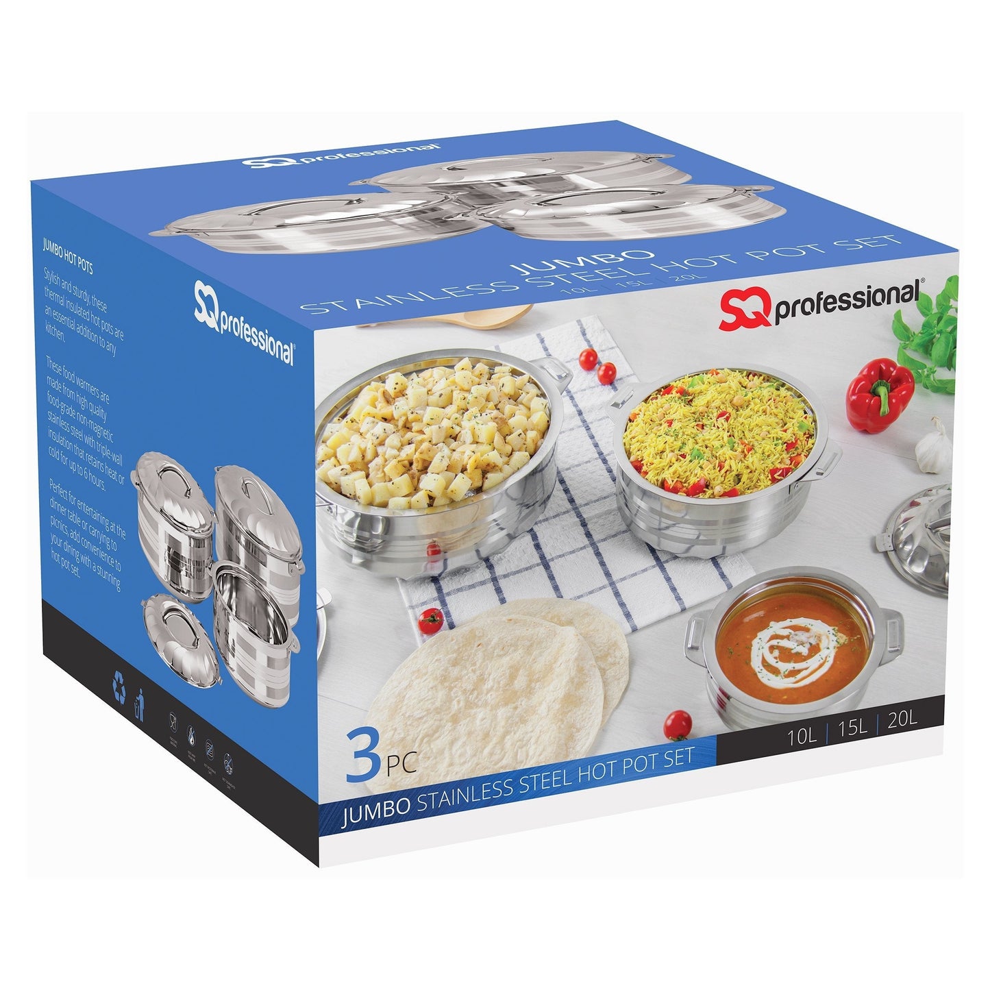 Stainless Steel Curry Large HOT POT Jumbo Set Quality Kitchenware 3 Piece Pot Set 2324