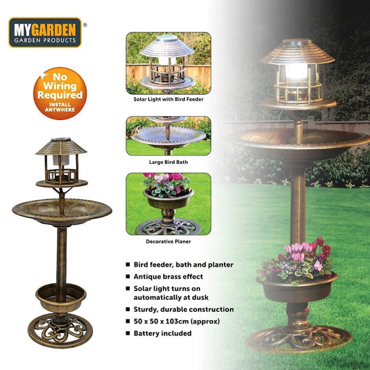 Solar Powered 3 In 1 Bird Bath Planter Garden Decoration 2414