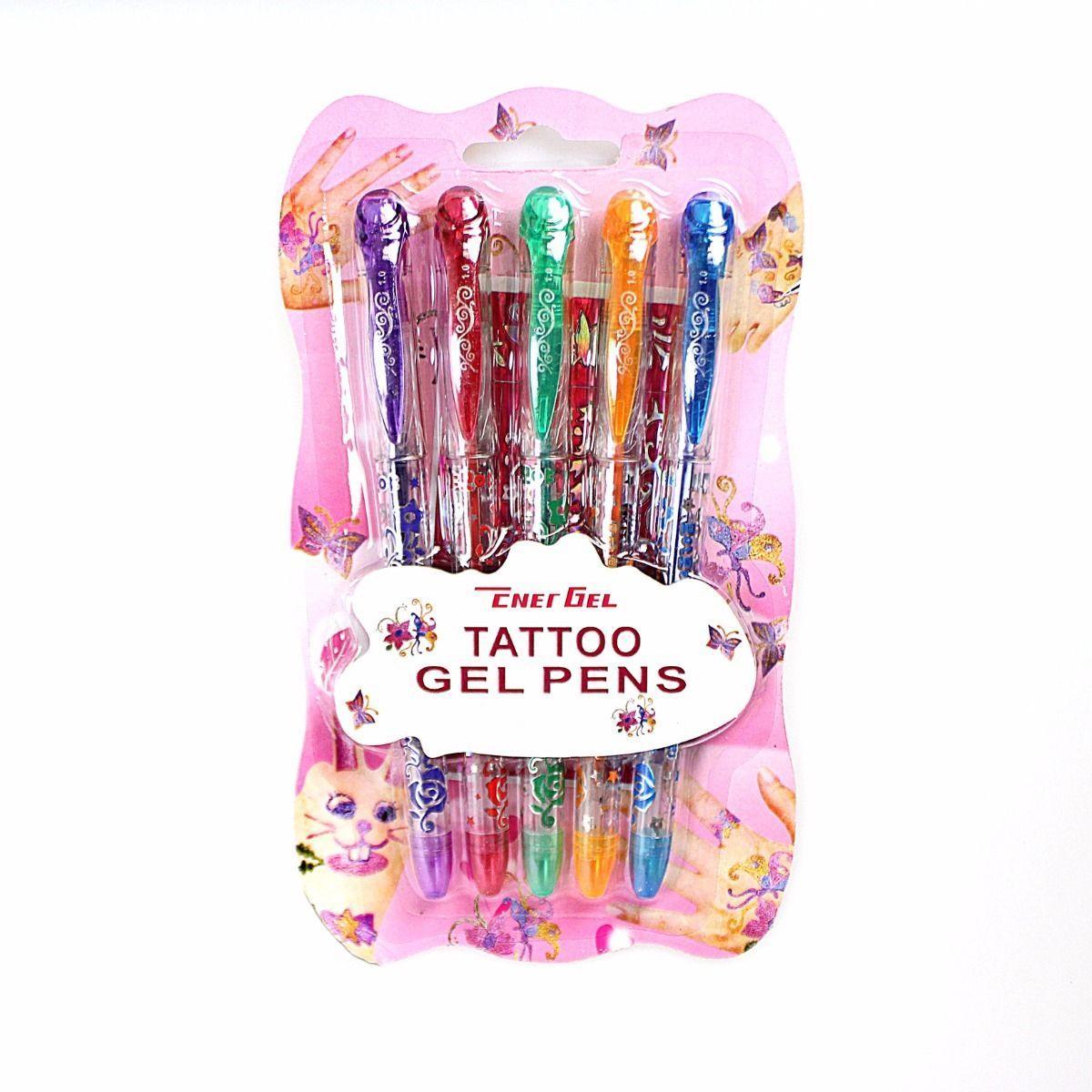 Tattoo Gel Pens Childrens Fun Art and Crafts Pens 2 Stencil Tattoo and 5 Gel Pens 3598