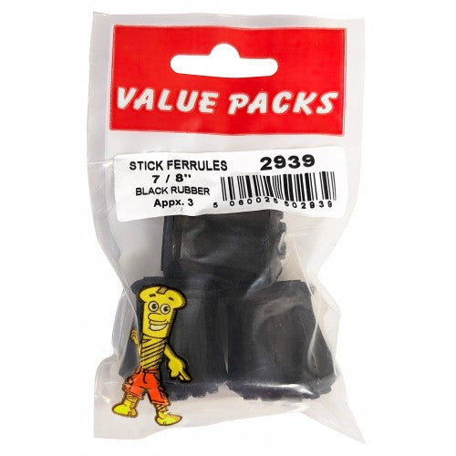 Rubber Walking Stick Ferrules 7 8'' Pack Of 3 Black