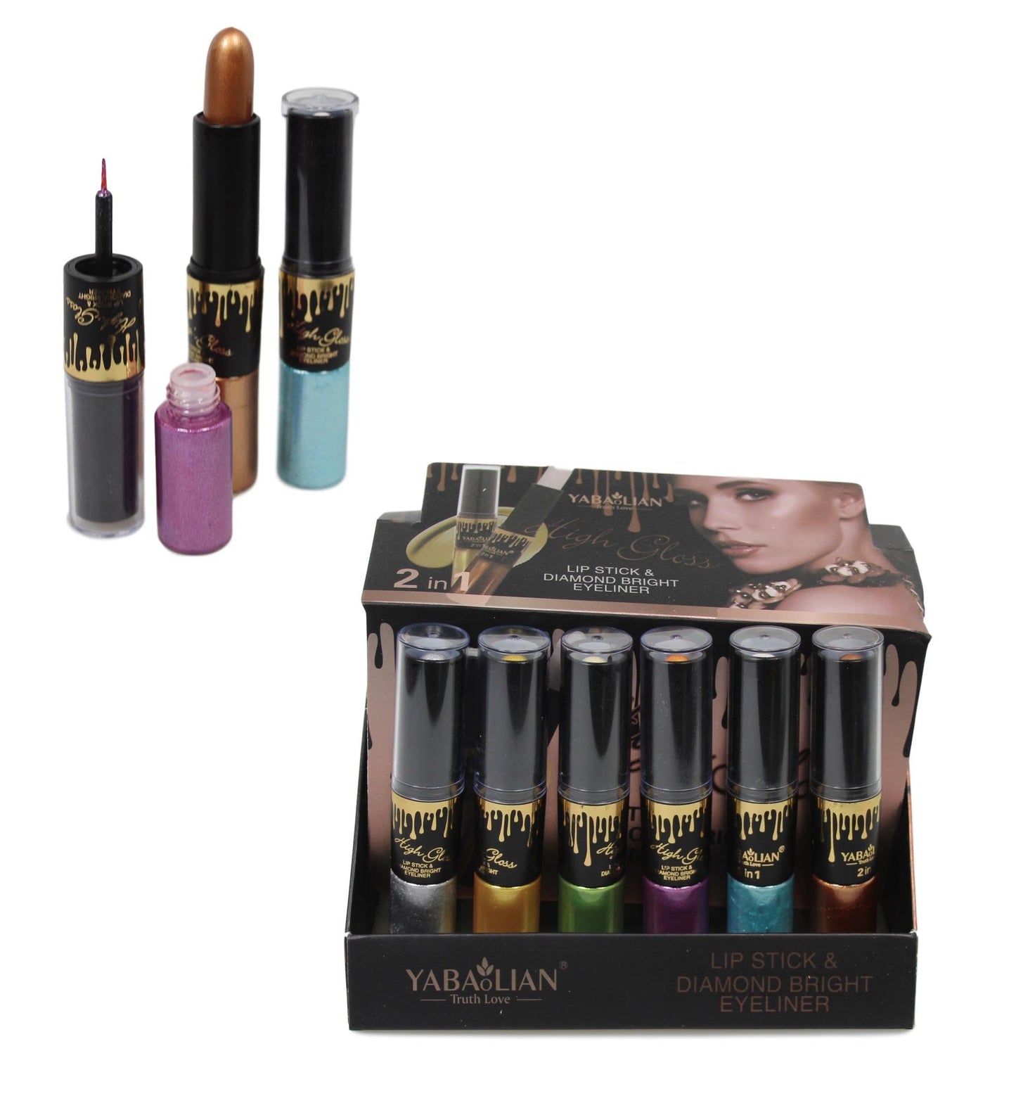 2 in 1 High Gloss Lipstick And Diamond Bright Eyeliner Assorted Colours 5331