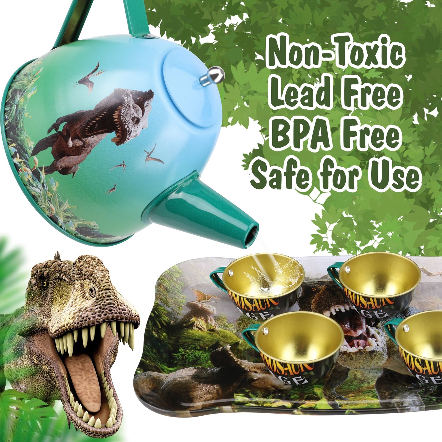 Dinosaur Age Themed Metal Boutique Tea Set - 15 Pieces