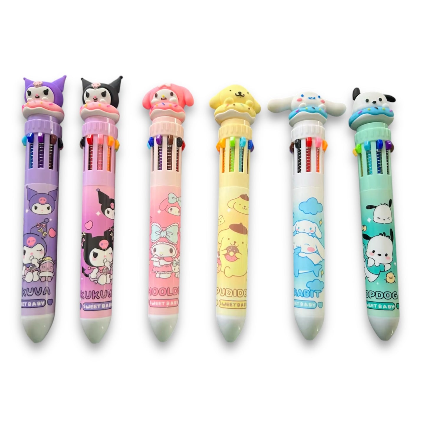 Sanrio Character Jumbo Pen with 10 Changeable Colours - Kuromi Hello Kitty Cinnamoroll Pochacco Pompompurin Style
