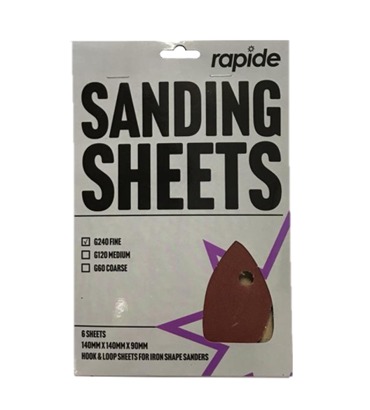 Rapide Sanding Paper Sheets Iron Shape 140 x 140 x 90 mm Pack of 6 Assorted Grits 3034