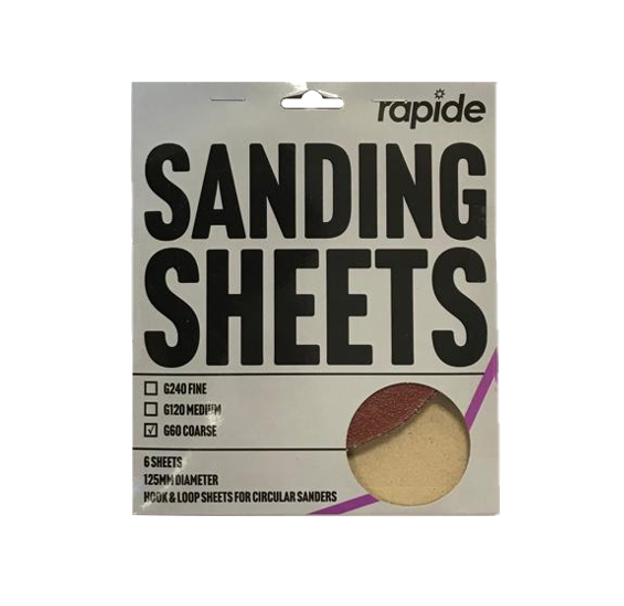 Rapide Sanding Paper Sheets Round 125 mm Pack of 6 Assorted Grits 3035