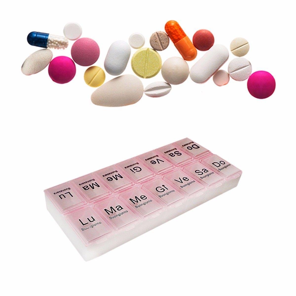 Italian Buonasera Pill Box Compartment Container 15 x 7 cm Assorted Colours 4365