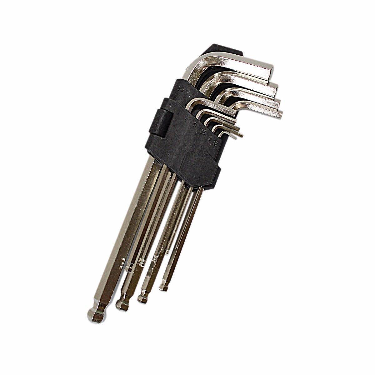 9 Pc Large Metric Hex Ball Allen Key Wrench Set 1.5 2 2.5 3 4 5 6 8 & 10mm 0590 A